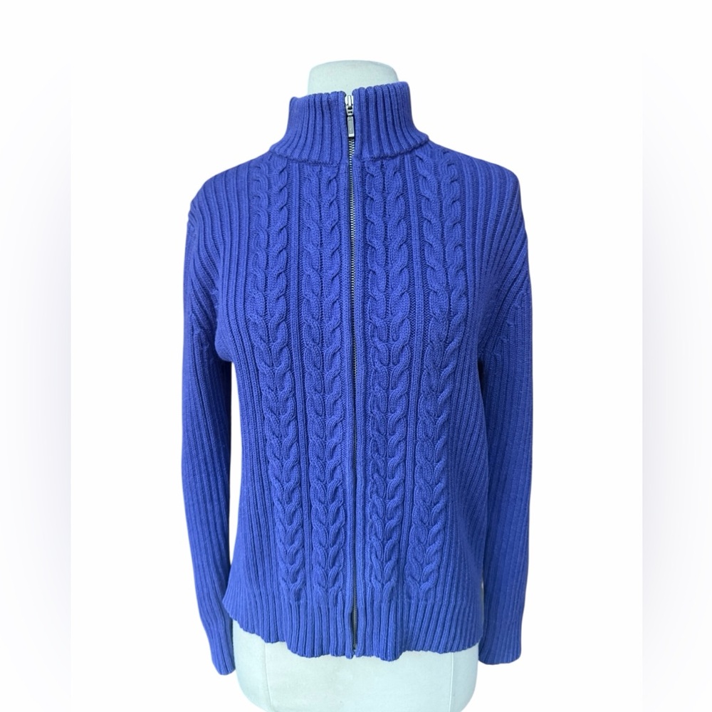 Late 1980s/Early 90s Lands’ End 100% Cotton Blue/Purple Cable-Knit Full Zip Card